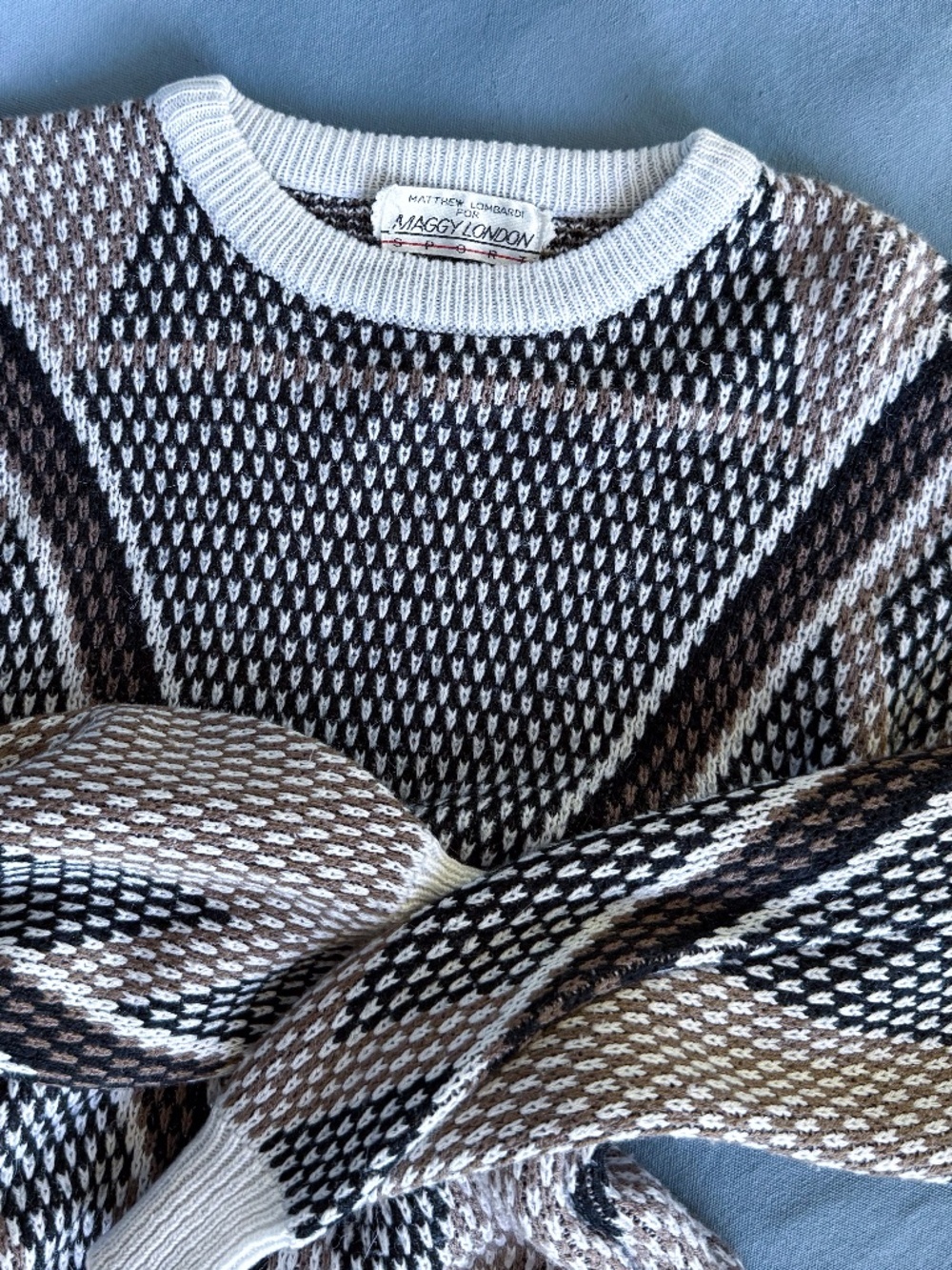 Vintage 80s Geometric Knit Sweater Matthew Lombardi Maggy London | Size M-L